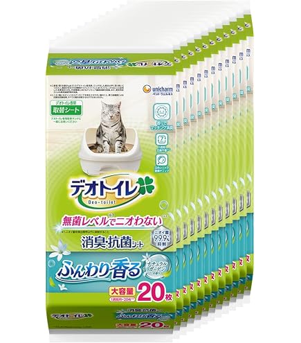 デオトイレ　消臭・抗菌シート　複数猫用　気分安らぐ茶葉の香り Amazon | デオトイレ 消臭・抗菌シート 猫用トイレシート 20枚×12個 猫